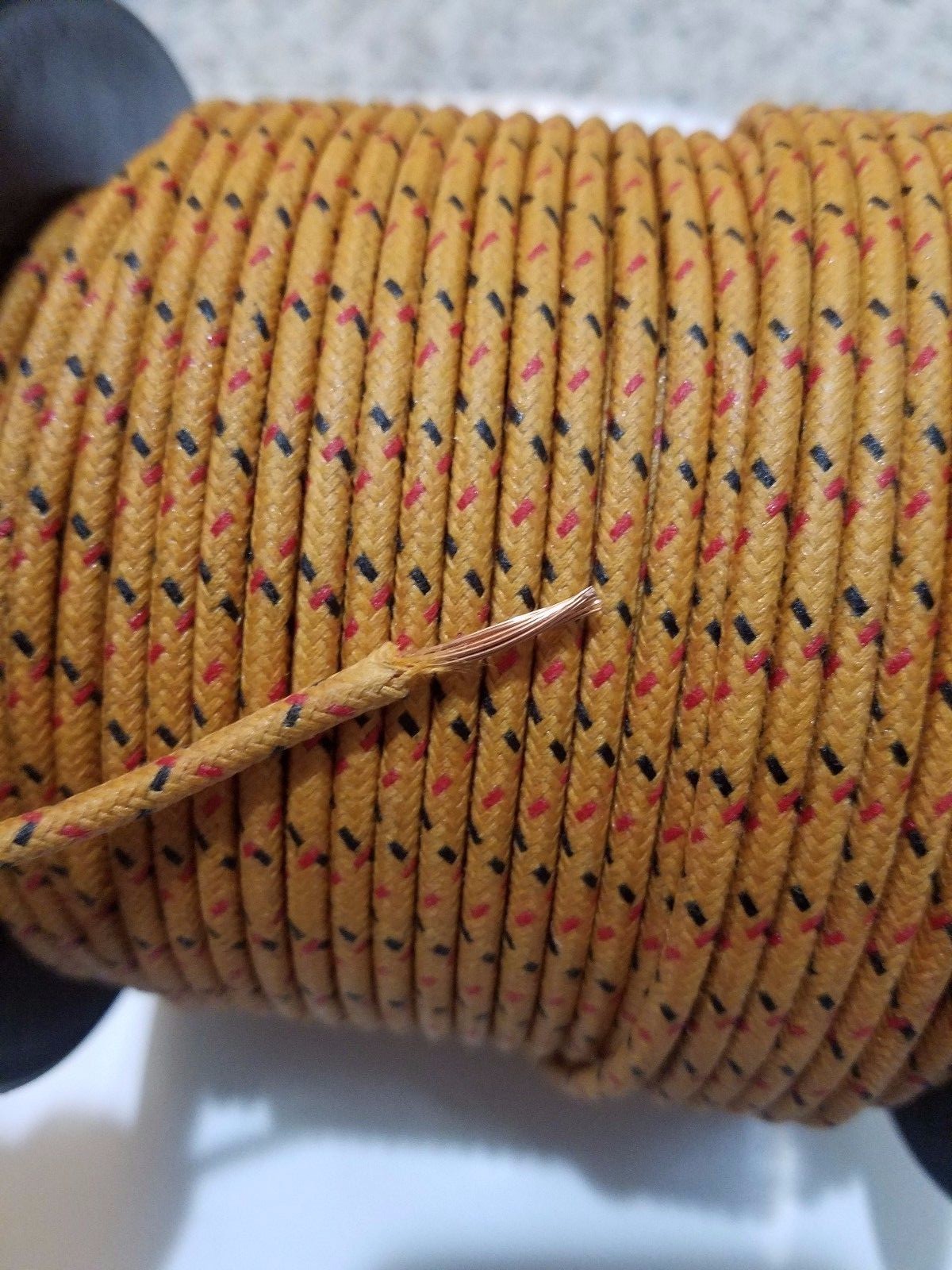 10 feet Vintage Braided Cloth Covered Primary Wire 12 GA gauge Orange Black Red