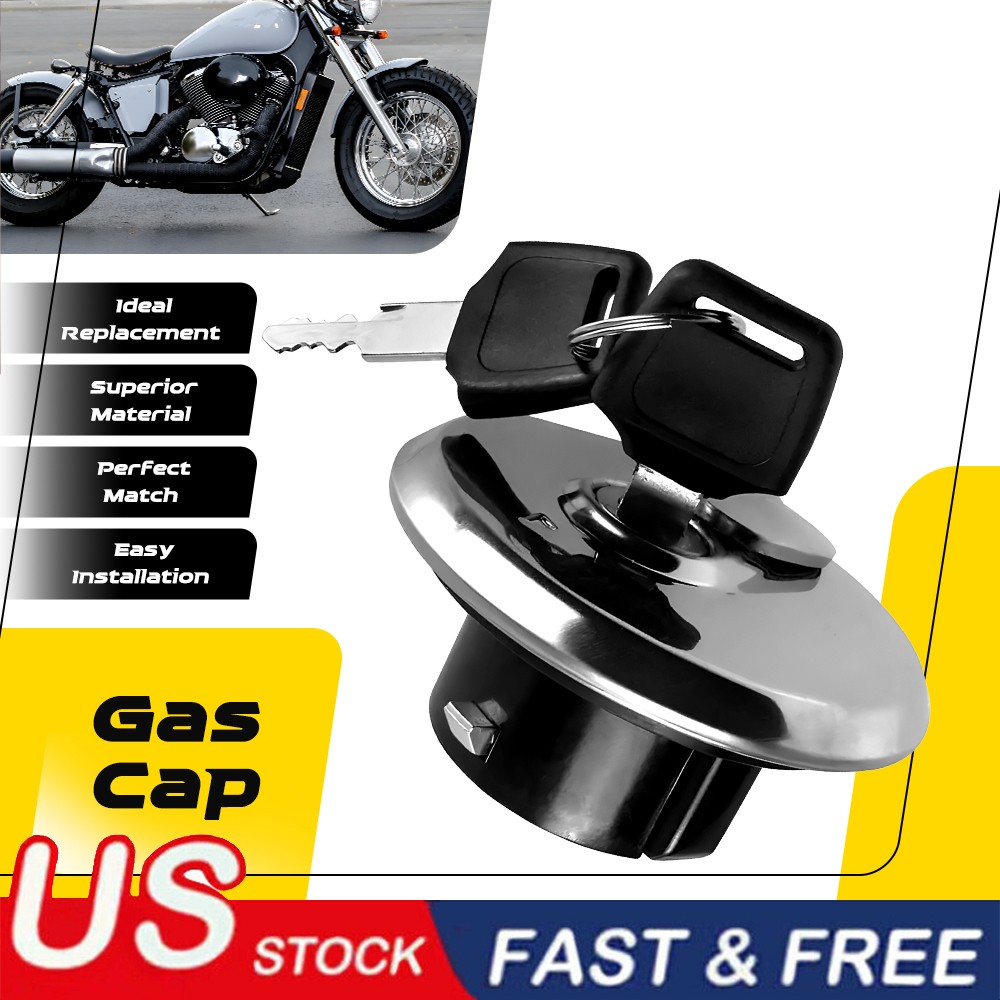 Motorcycle Gas Cap Fuel Tank Lid Cover Universal Locking Replace with 2 Keys