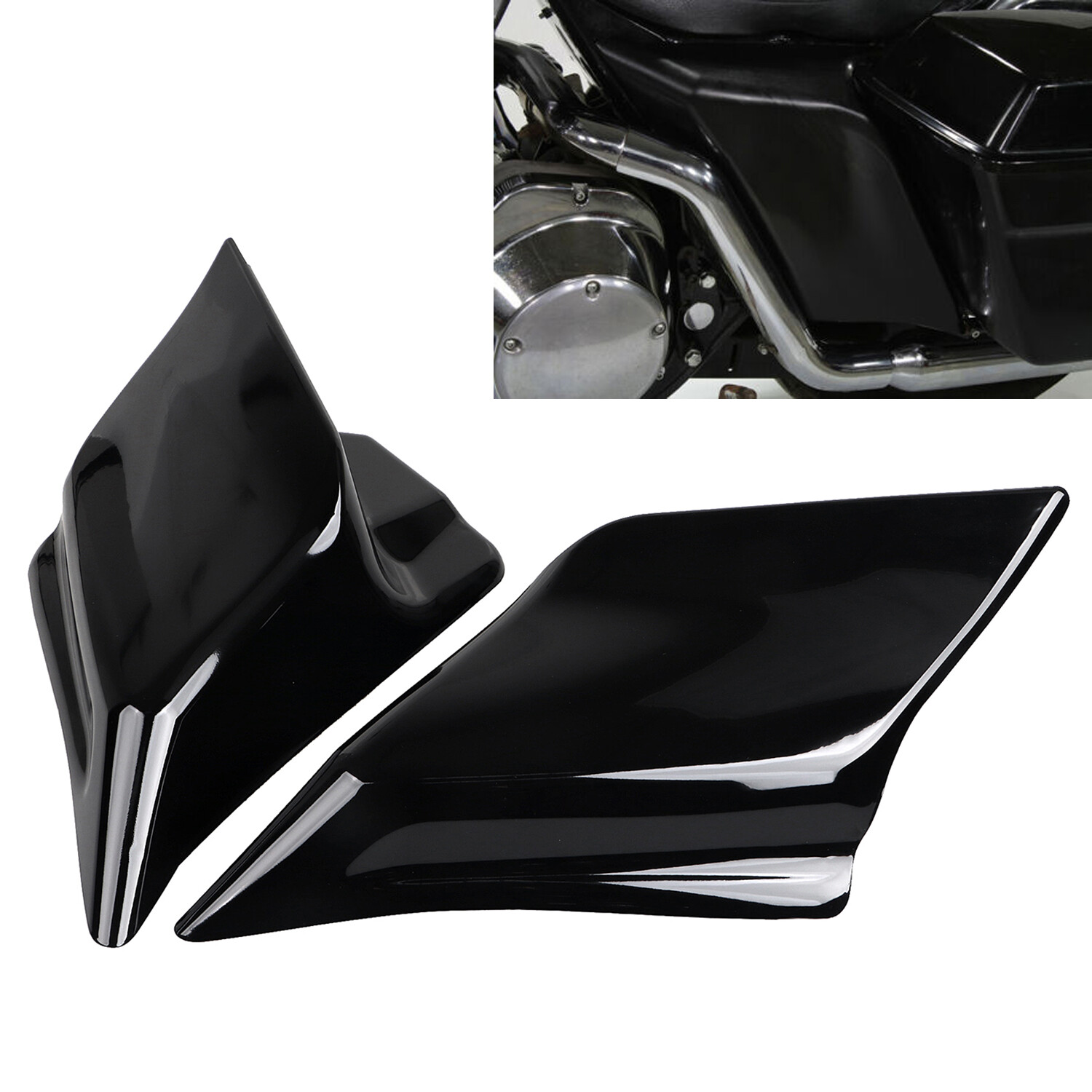 Black Stretched Side Covers For Harley 97-07 Electra Glide Road King FLHR FLHX