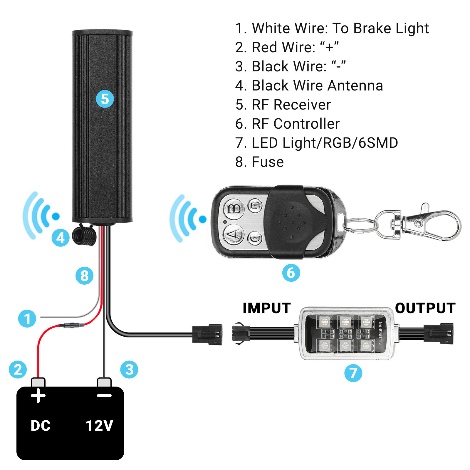 8 Pods RGB LED Rock Lights for Motorcycle Underglow Light Kit w/ Remote Control