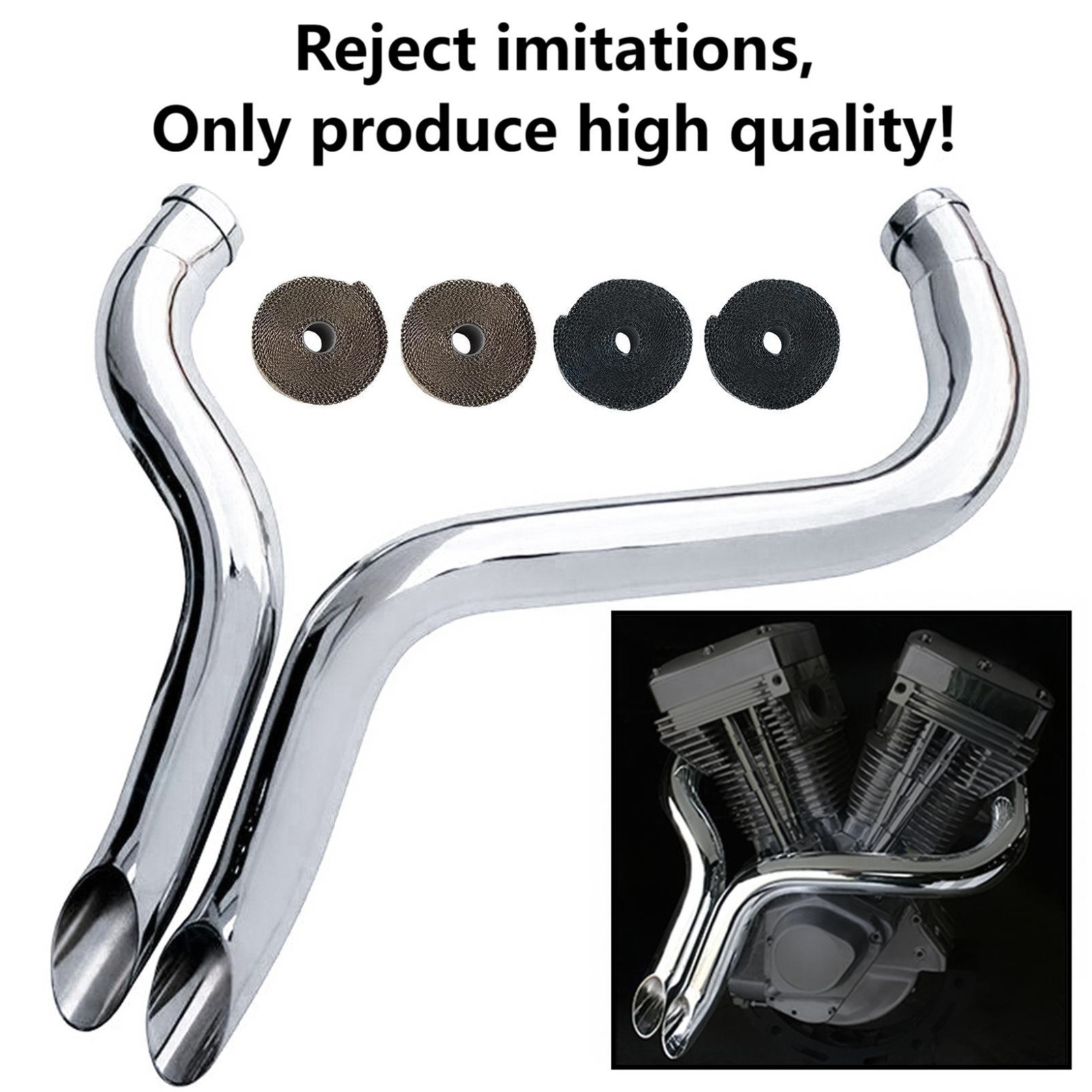 2″ LAF Chrome plating Exhaust Pipes w/ Flange Kits for Harley Sportster Softail.