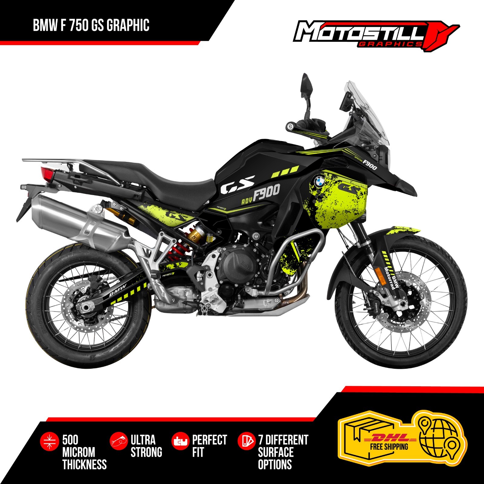 FIT FOR BMW F 900 GS ADV / 2023 – 2025 GRAPHIC STICKER KIT (BLACK YELLOW)