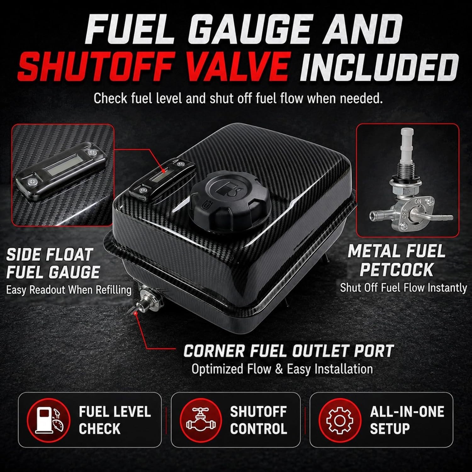 4L Gas Fuel Tank W/Gauge Petcock for Predator 212 Hemi Coleman B200 Mini Bike