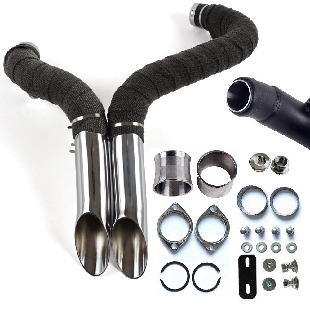 2″ LAF Exhaust Pipes w/ Torque Cone for Harley Sportster Dyna Chrome Wrapped