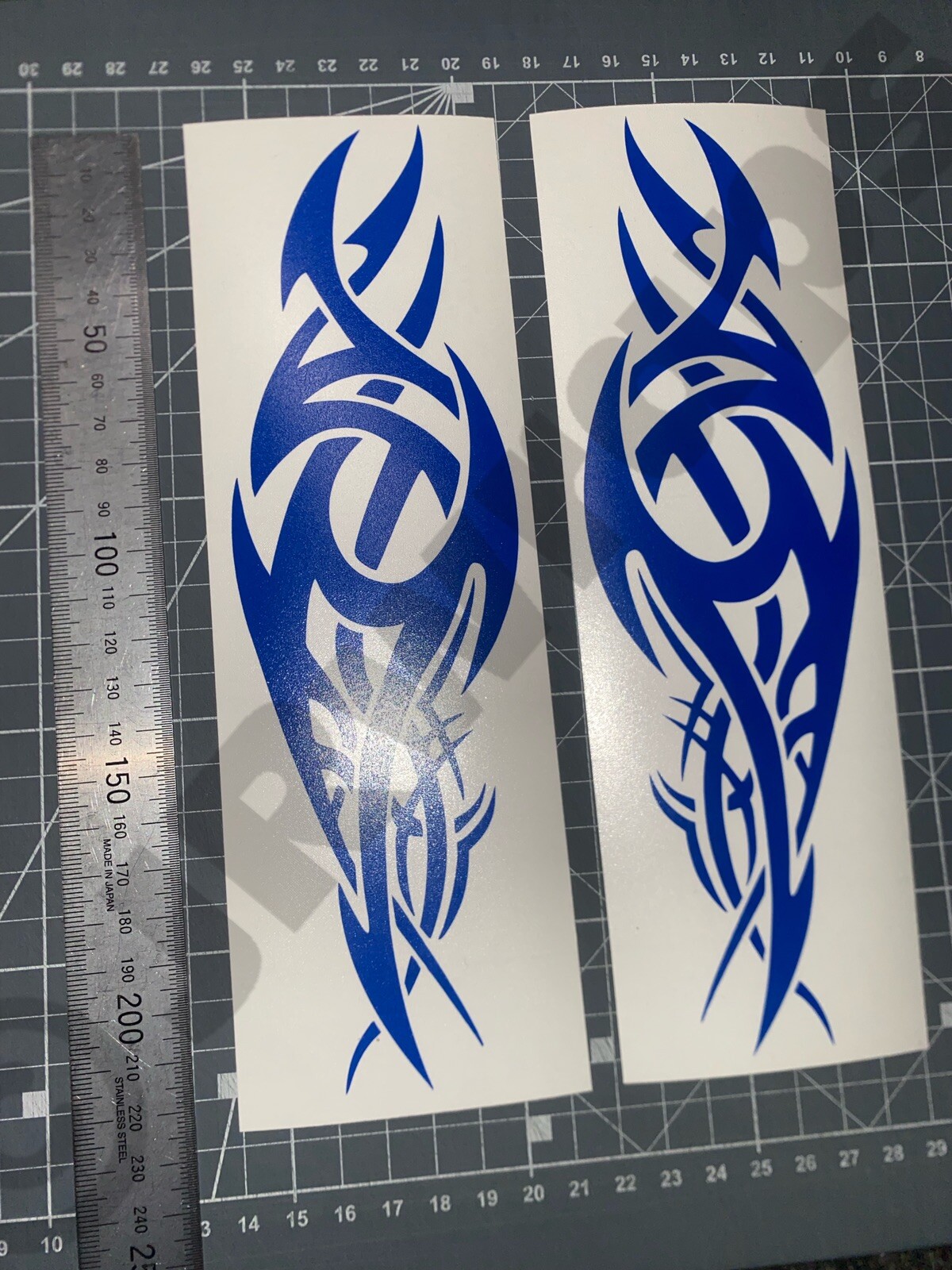 (X2) Tribal Flames Decals Stickers Car Van Motorbike Boat 220x65mm Gloss Blue