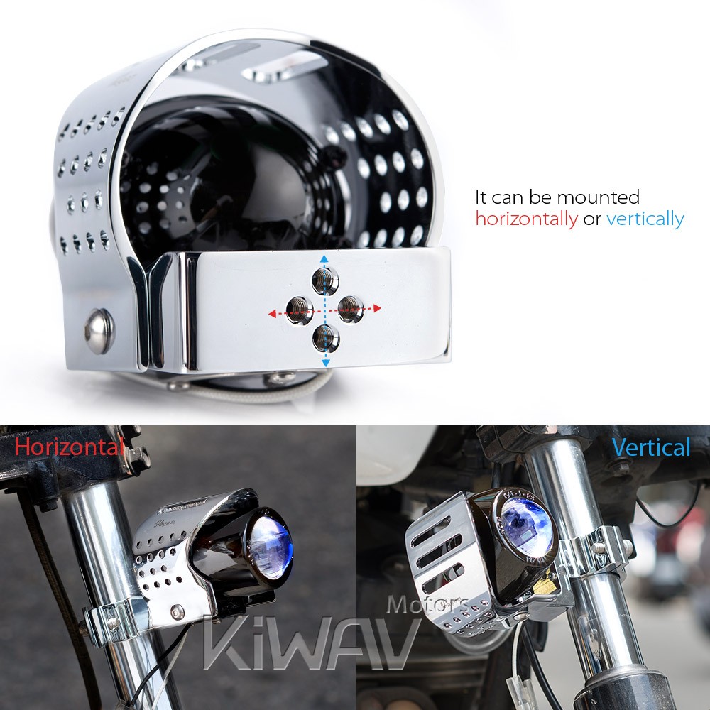 round fog light chrome metal die-cast aluminum housing PAIR fits Yamaha Kawasaki