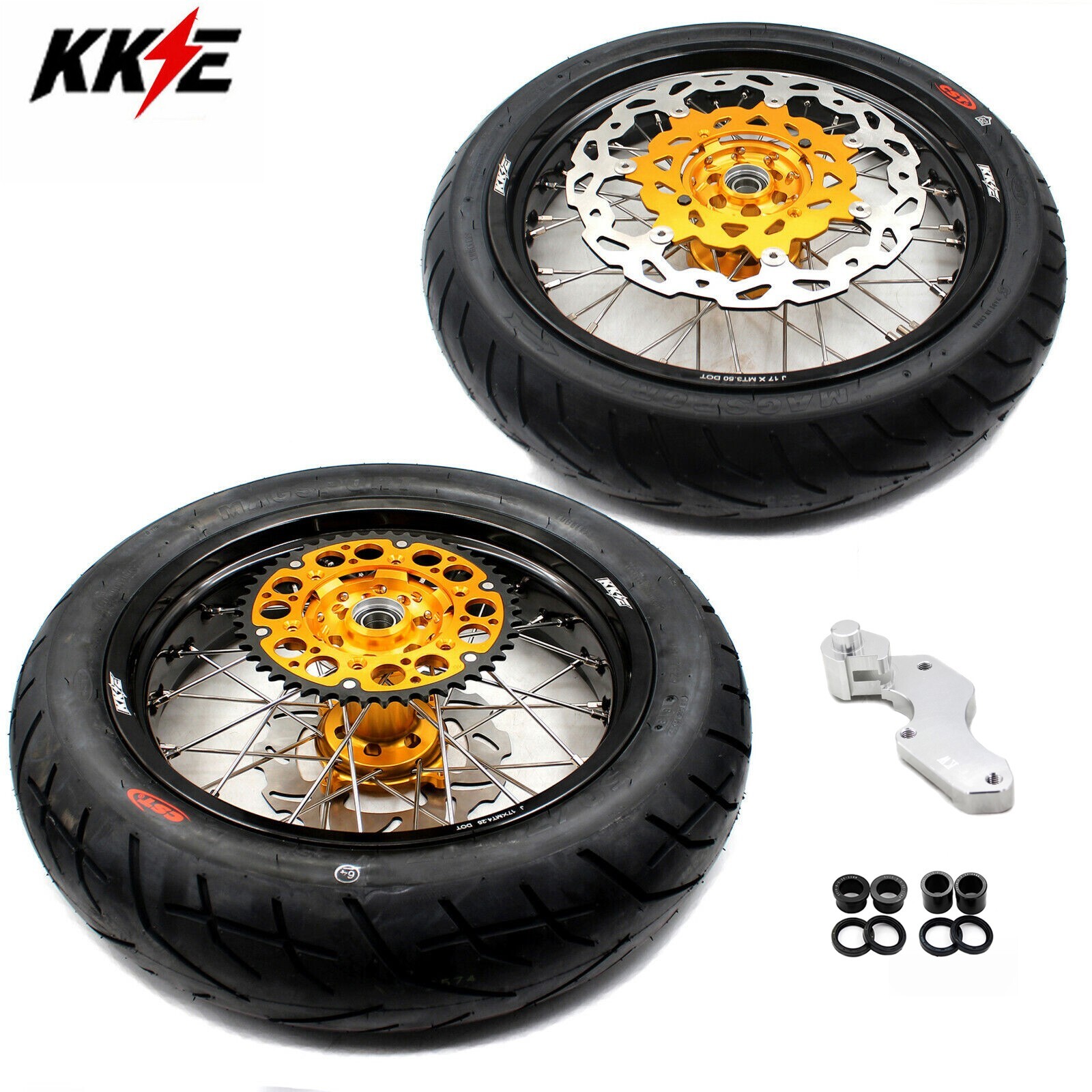 KKE 17″ Supermoto Wheels Rims Tires For Suzuki RMZ250 07-2024 RMZ450 2005-2024