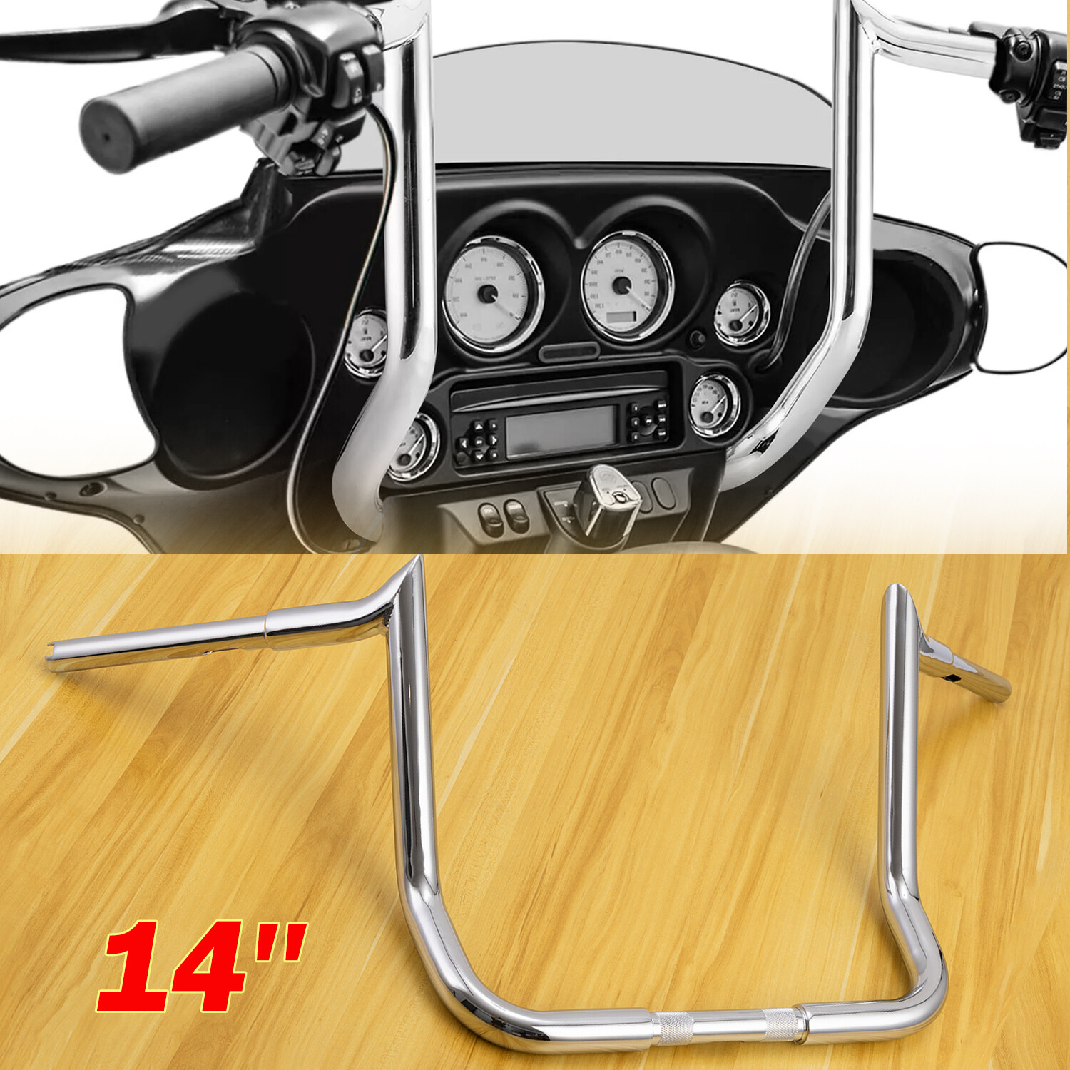 16” 10″ 12″ 14″ Meathook Ape Hanger Handlebar For Harley Electra Street Glide