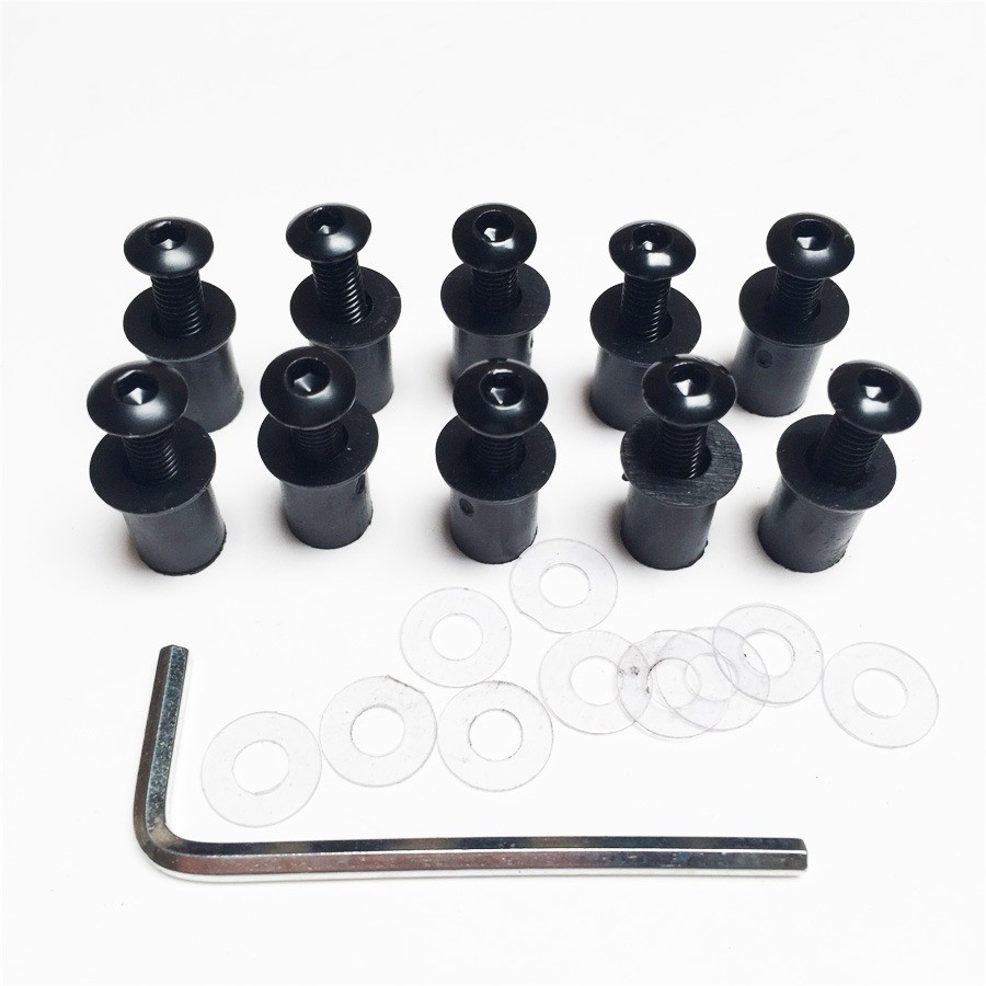 10pcs Motorcycle Windshield Windscreen Bolt Kit Well Nuts / Bolts / Washer Black