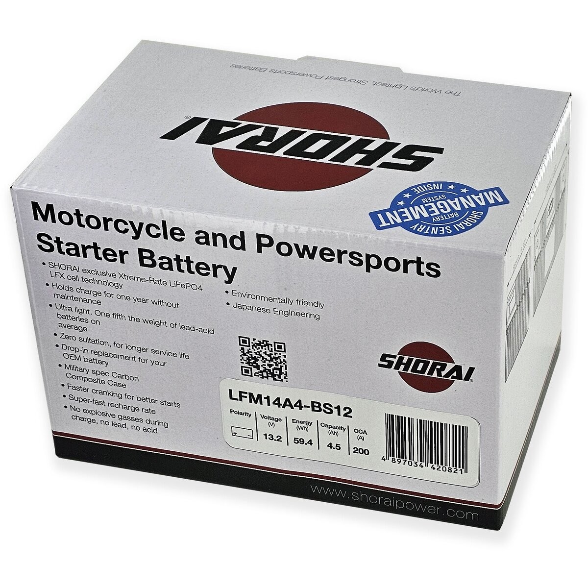 Shorai Xtreme-Rate 12-Volt LifePo4 LFX Lithium Battery – LFX14A4-BS12
