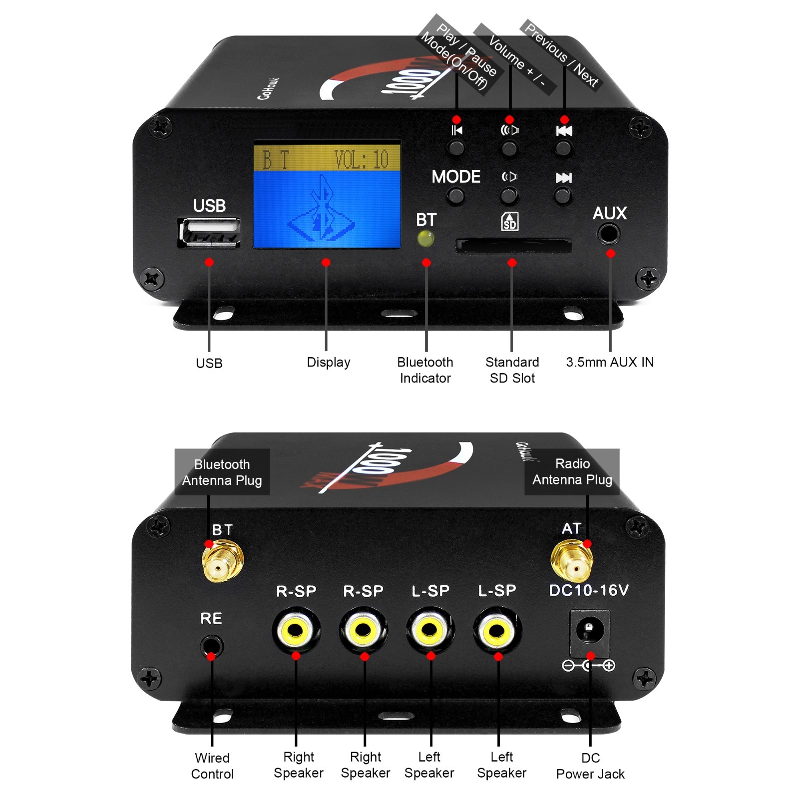 1000W Motorcycle Bluetooth 4 Speakers Stereo Audio System ATV UTV Can-Am Polaris