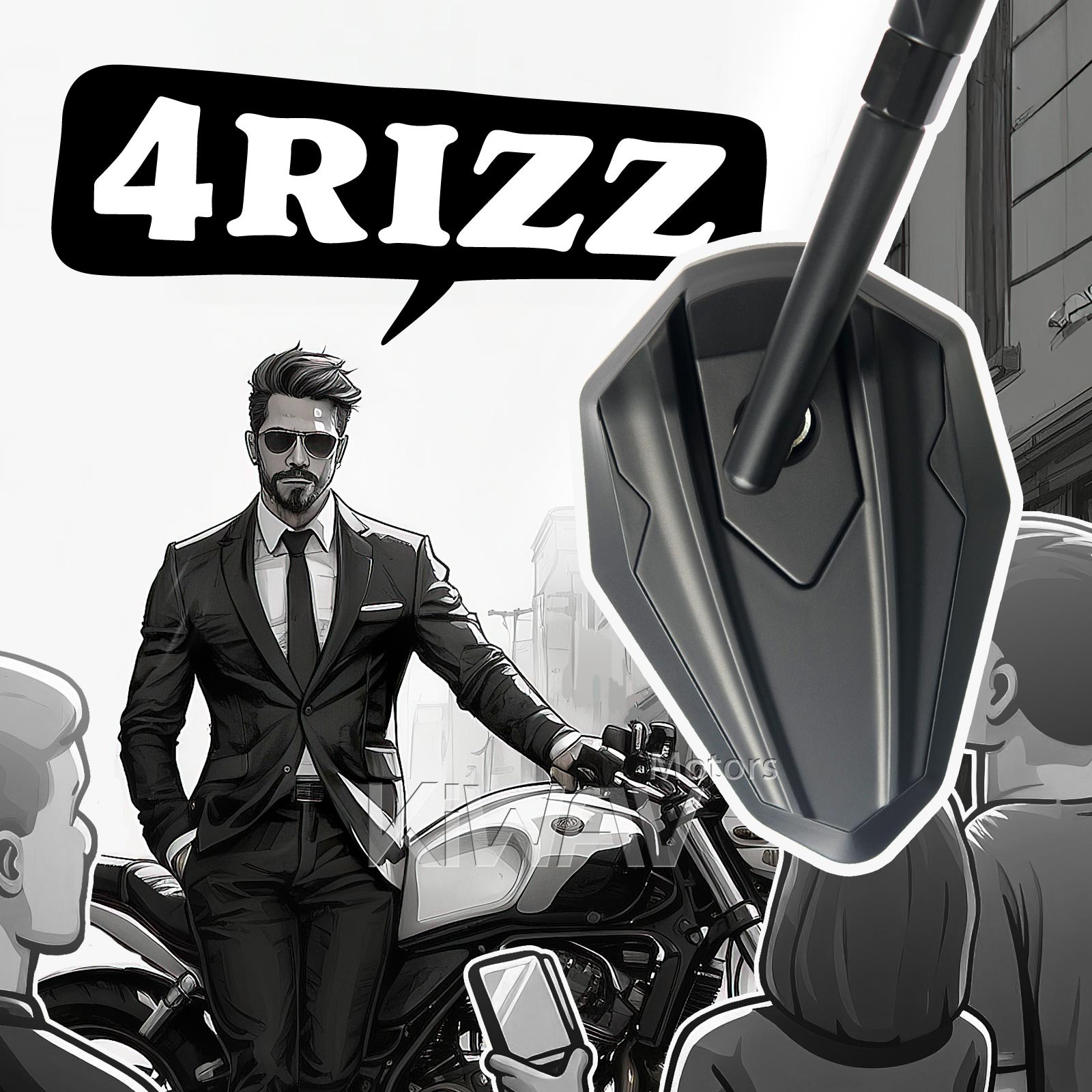 4Rizz black motorcycle mirrors universal fit 10mm bolt-on US STOCK
