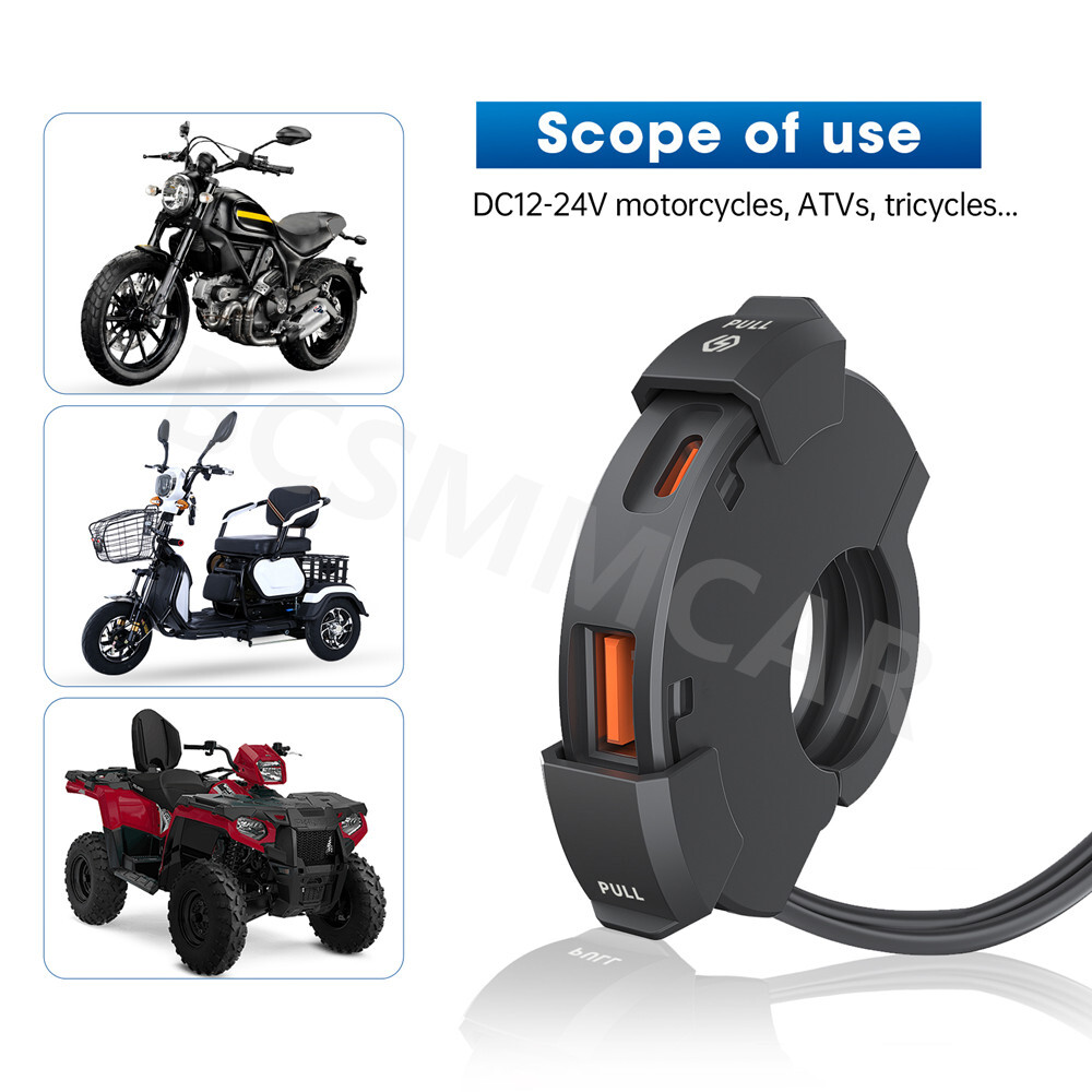 48W Fast Charging Motorcycle Handlebar Phone Charger QC3.0 Type C USB Adapter