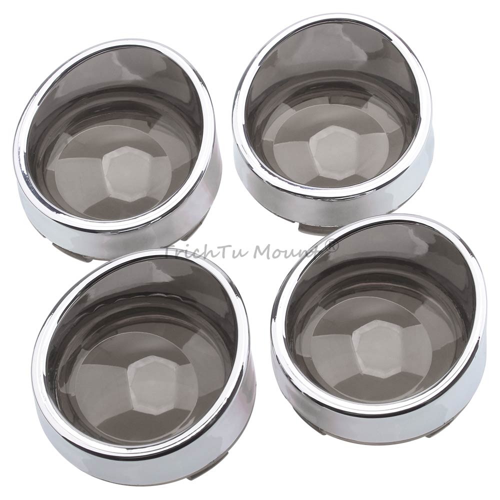 4PCS Smoke Turn Signal Light Lens Cover Chrome Bezel Visor For Harley Softail US