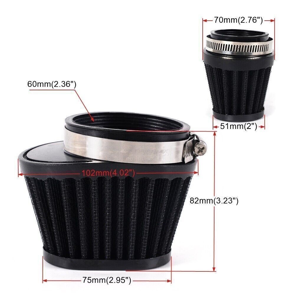 2PCS Universal Black 2.36in Motorcycle Air Intake Filter Cleaner Pod Replacement
