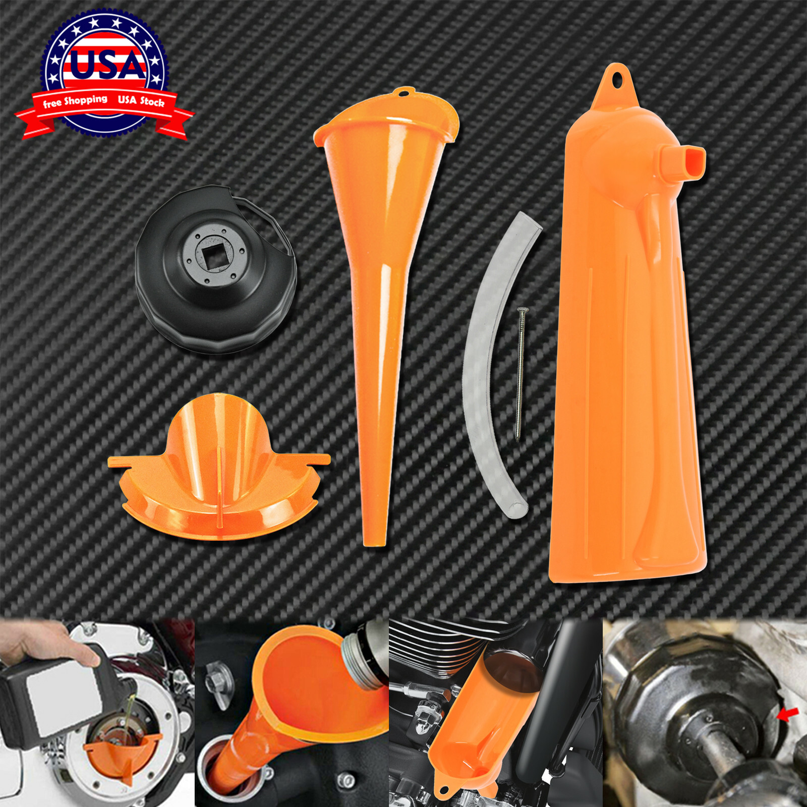 1 Set Crankcase Fill Primary Case Drip-Free Oil Funnel Filter End Cap Wrench