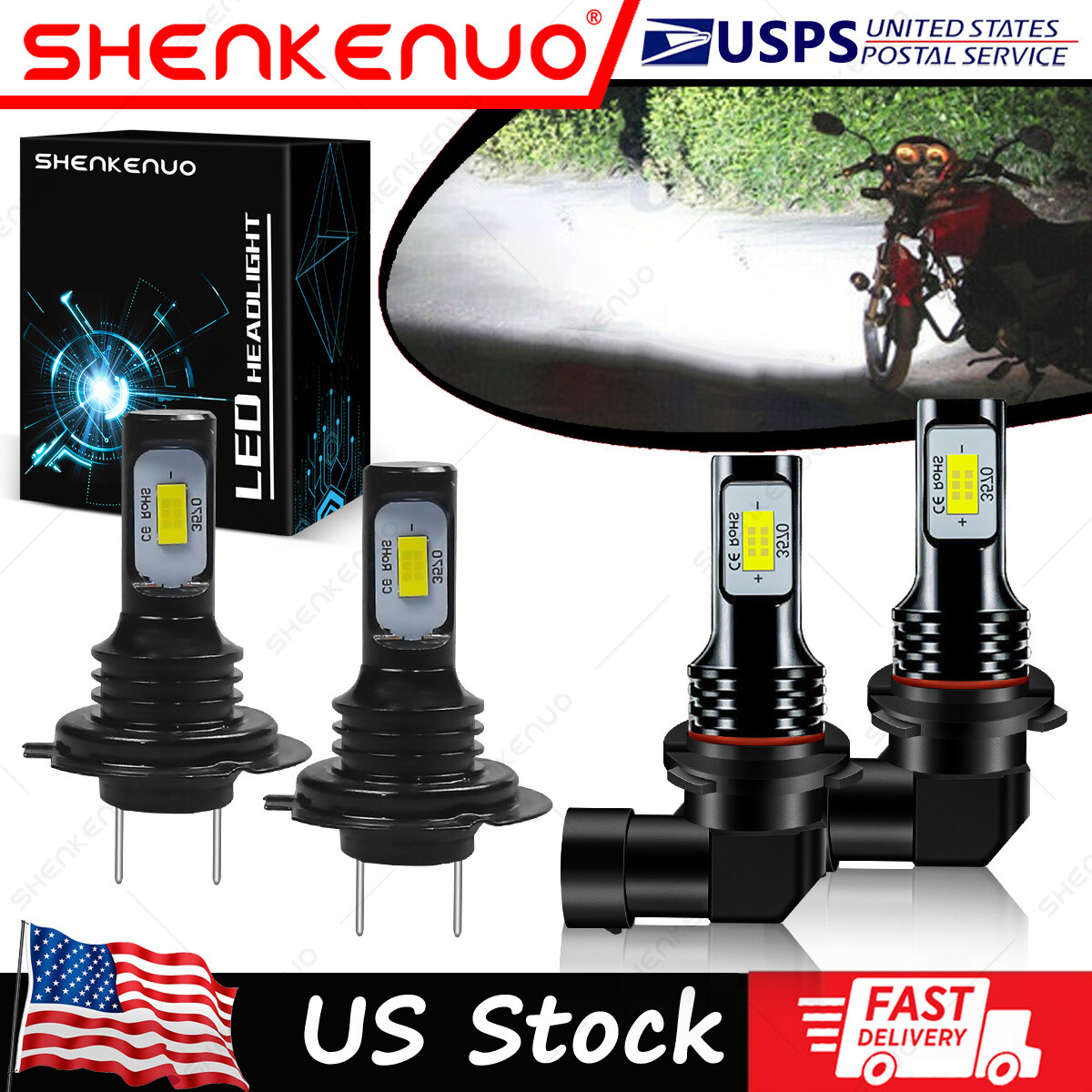 For Yamaha Stratoliner XV1900 2006-2014 4X H7+9006 LED Headlights Bulb White HKB