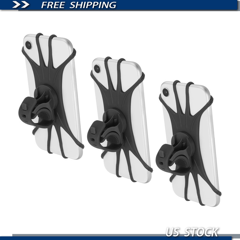 Motorcycle Phone Holder, 3Pcs Black Silicone Mount 360° Rotation, 3-6.5 Phones