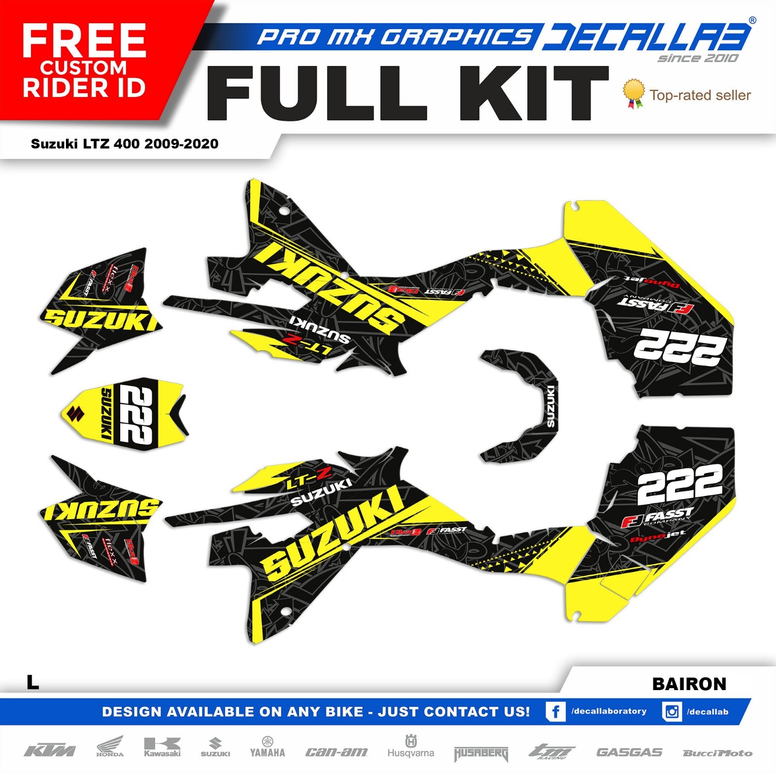 SUZUKI LTZ 400 2009 – 2020 QUAD ATV Graphic Stickers WHITE CHROME HOLOGRAPHIC