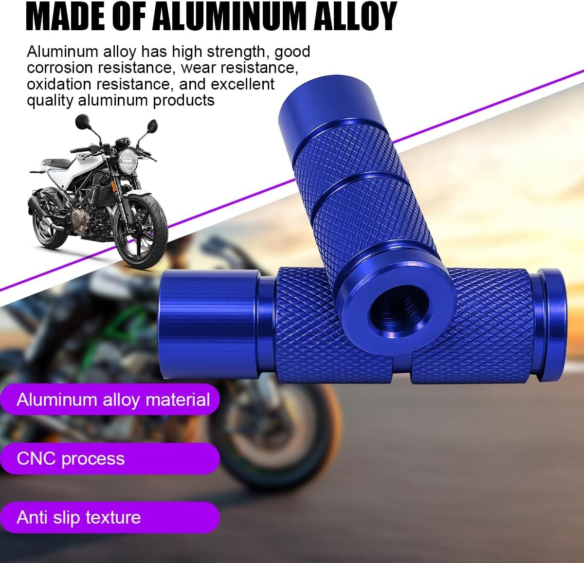 Aluminum M8 CNC Motorcycle Foot Pegs, 2PCS Passenger Pedals, Universal 8mm Insta