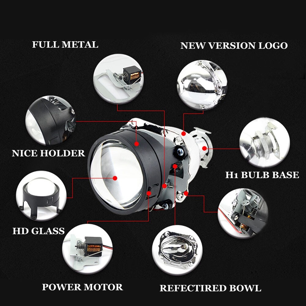 2.5” H1 Bi xenon HID Projector Lens Hi/Lo Beam H4 H7 Car Headlight Retrofit DIY