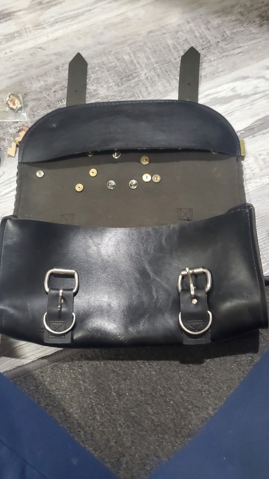 Willie & Max Braided Leather Tool Pouch w/pins & Sissy Bar Duffel Bag Motorcycle