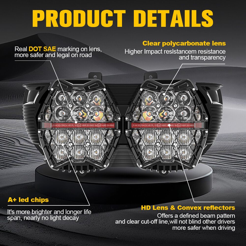 DOT 240W LED Dual Headlight DRL High Low Beam For Road Glide 2015-2023 Plug&Play