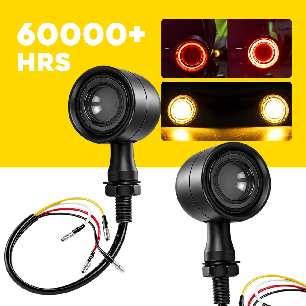 Black Motorcycle LED Red Brake Blinker Bullet Turn Signal Tail Light For Harley