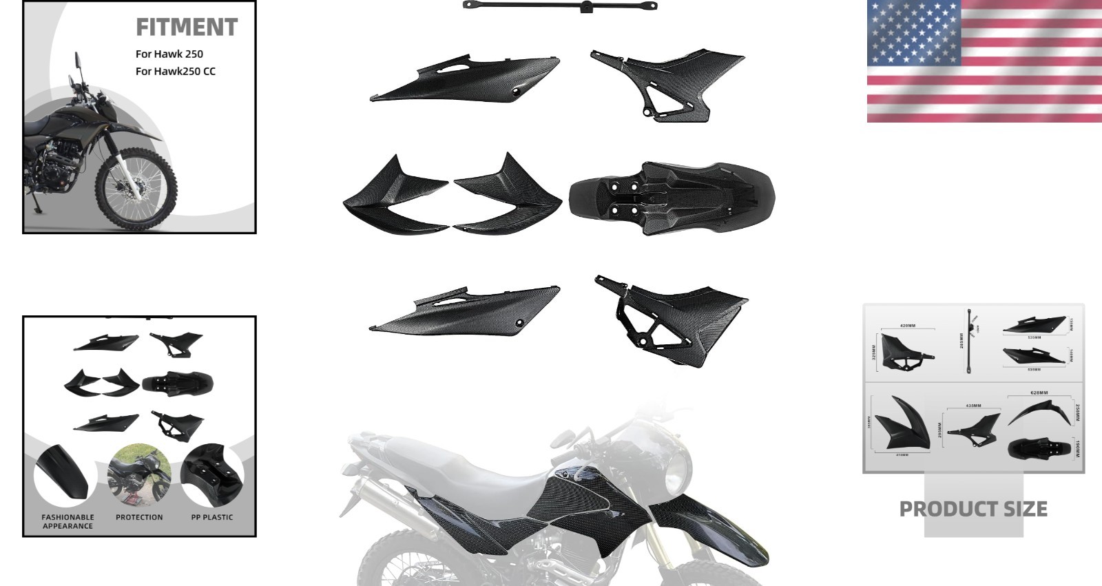 Complete Fairing Body Work Kit for Hawk 250 – Stylish Carbon Fiber Design