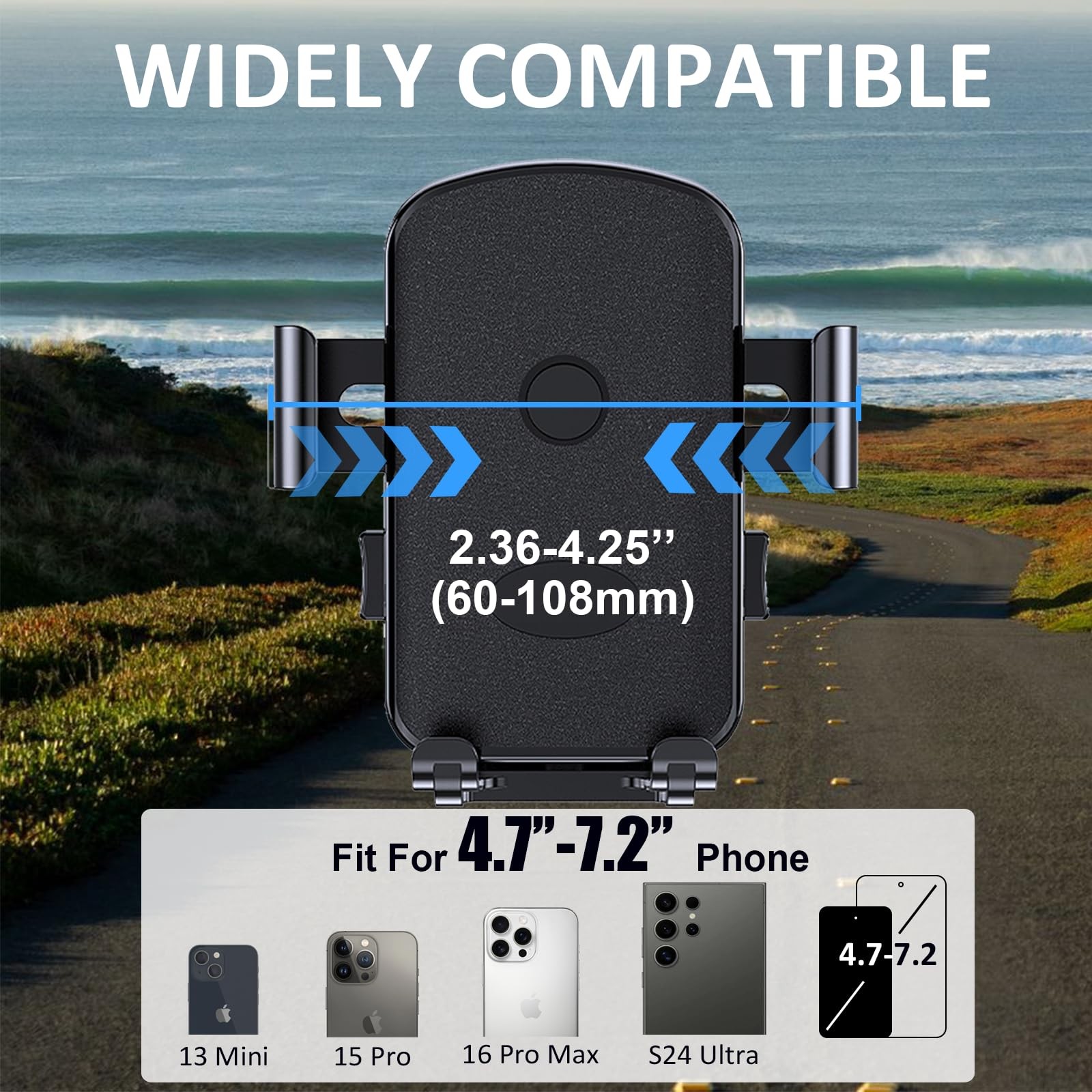 Bike Phone Mount Holder, Motorcycle for 4.7-7.2 inches, Black