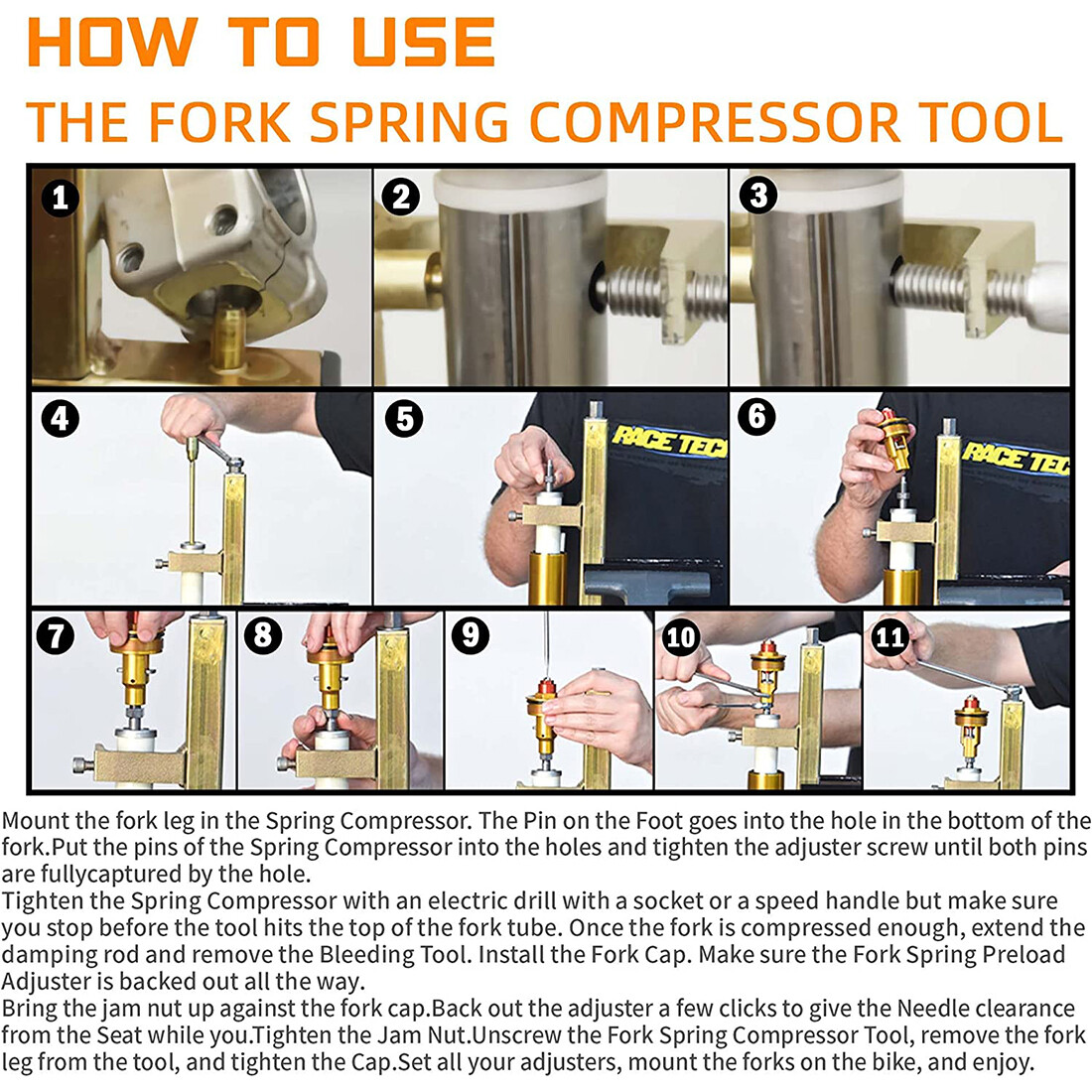 TFSC 01 Fork Spring Compressor Tool for Sport Bike Road Racers Rider Barrel Fork