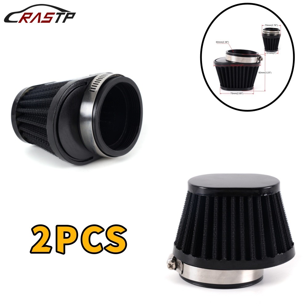 2PCS Universal Black 2.36in Motorcycle Air Intake Filter Cleaner Pod Replacement