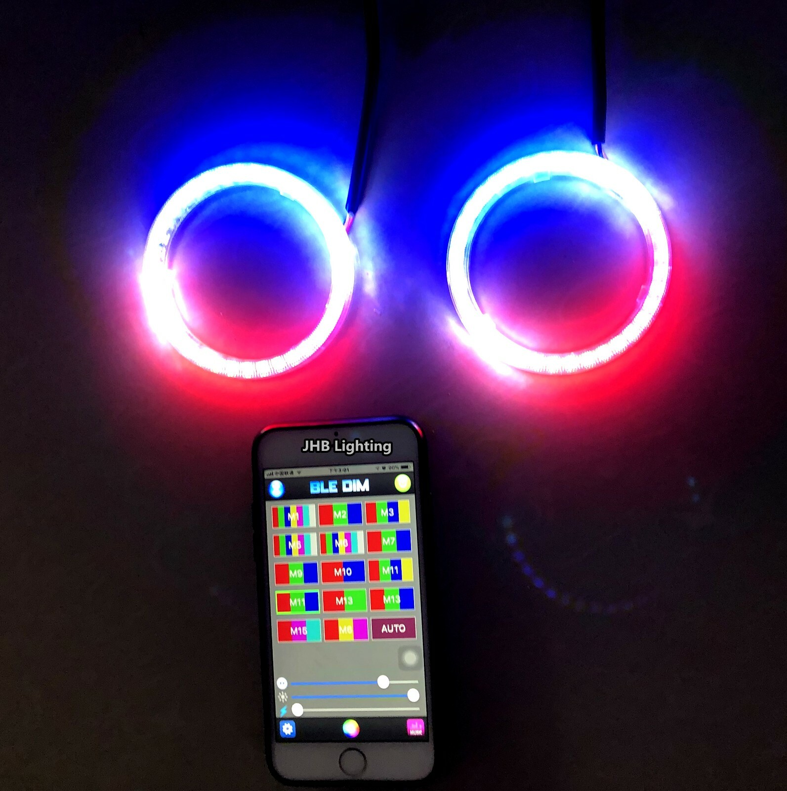 JHB Pair 70MM IP68 Bluetooth+ Remote Chasing Flowing LED Halo Full Rings Lights