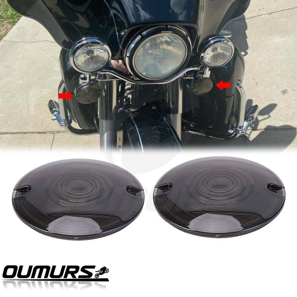 2Pcs Smoked Lens Turn Signal Light Flat Lens Covers For Harley Road King Glide