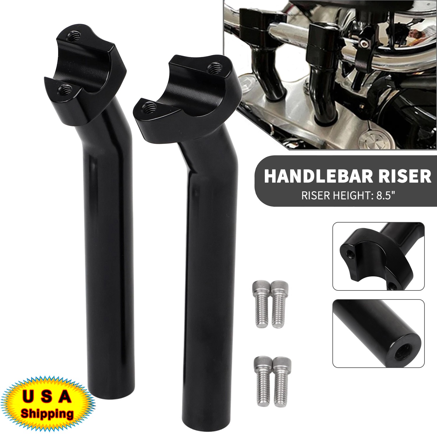 CNC 8.5″ Tall Pullback Handlebar Risers Fit For Harley Low Rider Road King Glide