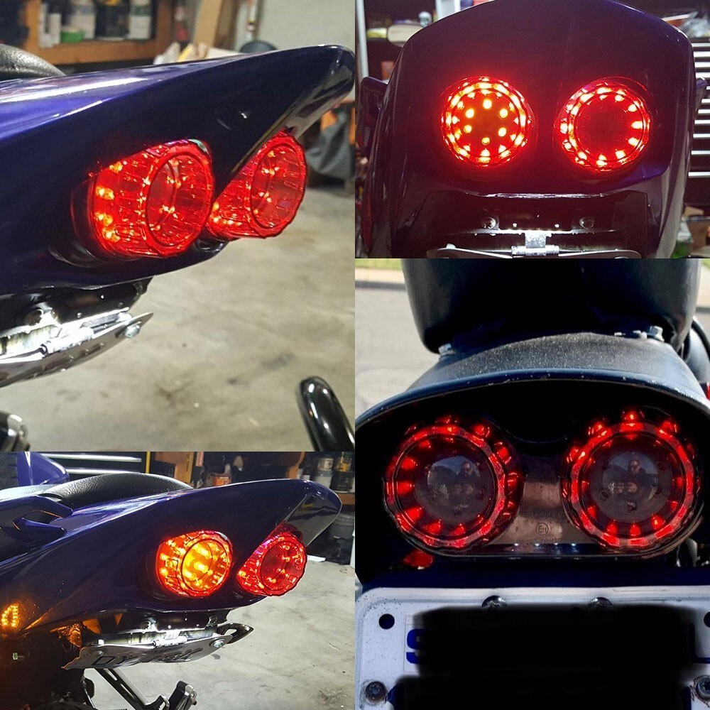 Motorcycle LED Dual Twin Tail Turn signal Brake License Plate Integrated Light