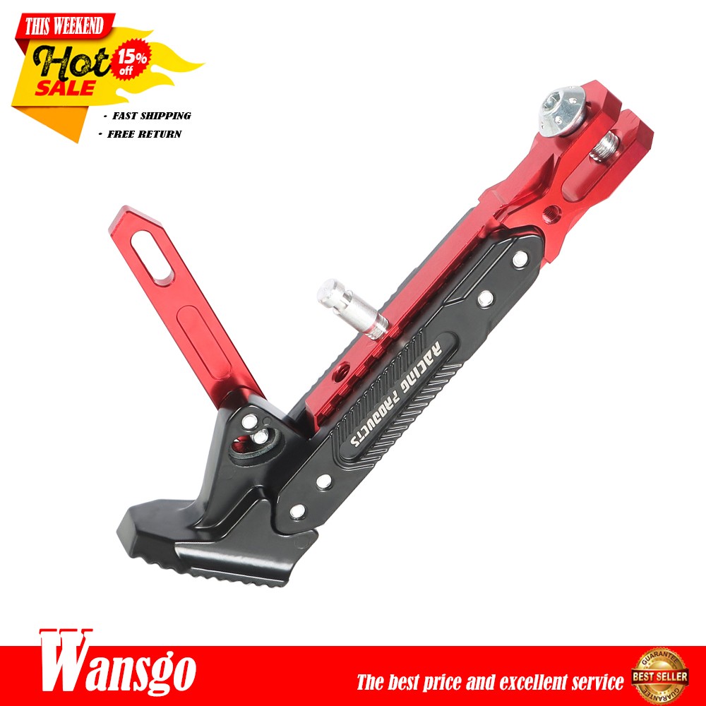 CNC Aluminum Alloy Kickstand Adjustable Motorcycle Foot Side Support Stand Red