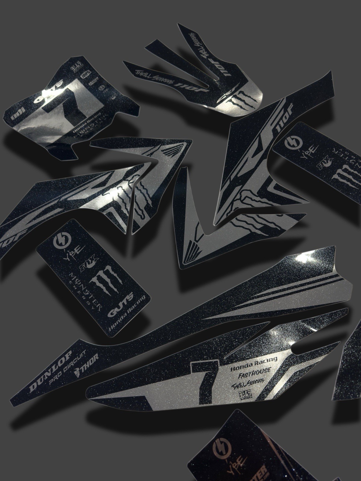 PremiumTorque CRF110 Graphics Kit decals THICK AND HIGH GLOSS CHROME SPARKLE