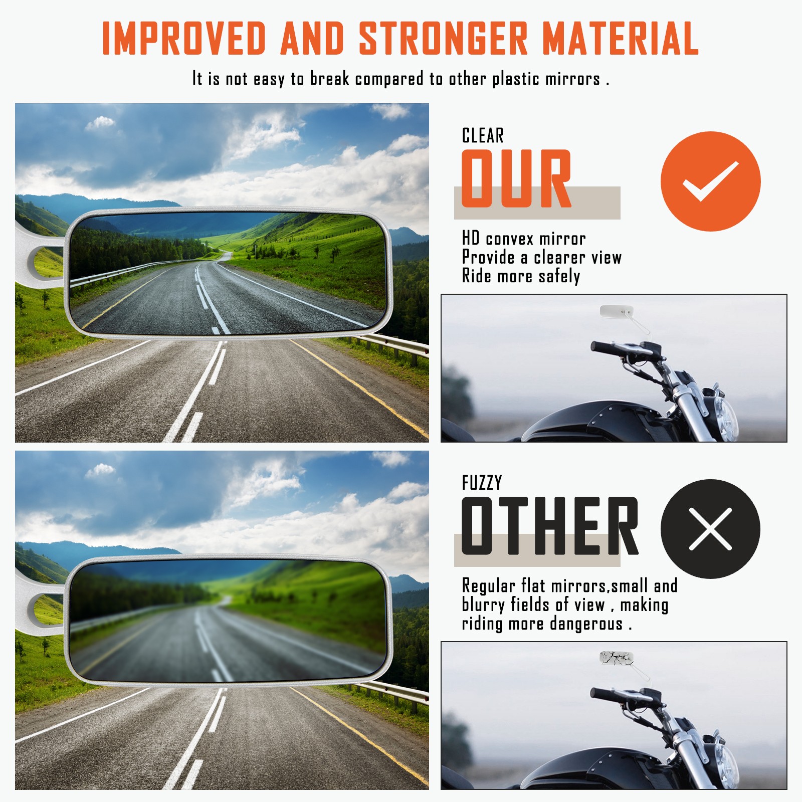 8mm/10mm Rectangle Motorcycle Rearview Side Mirrors For Honda Ruckus 50 NPS50