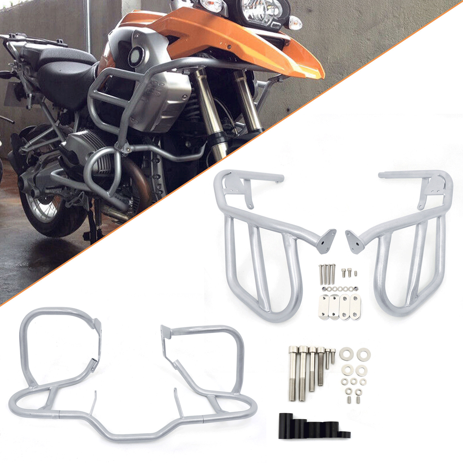 Upper&Lower Engine Guard Highway Crash Bars Protector For BMW R1200GS 2008-2012