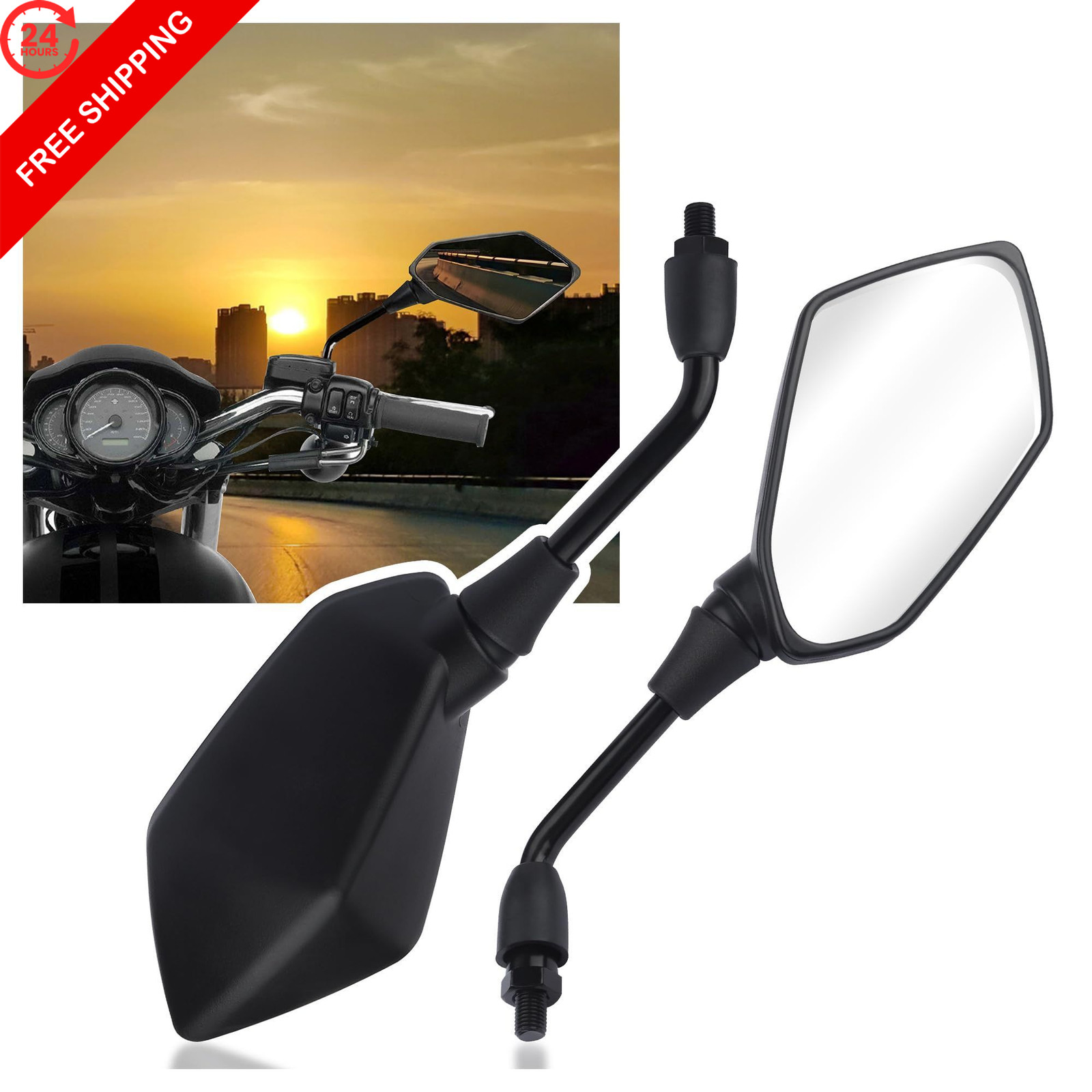 Motorcycle Mirrors with 8mm & 10mm Bolt,HD+360° 12.20×3.71×2.23 inch, Black