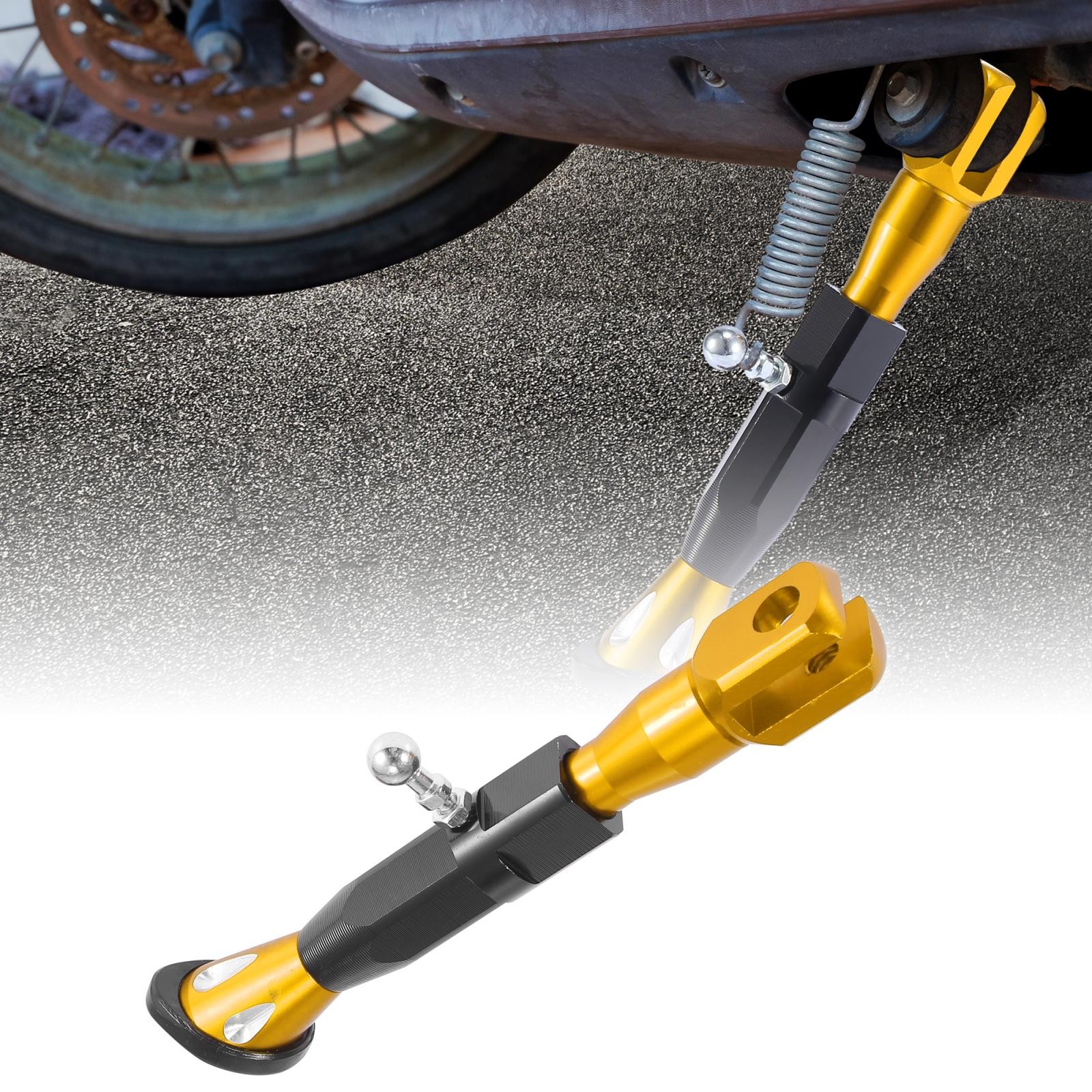 Adjustable Motorbike Scooter Kickstand Side Support Stand Set Gold Tone Black
