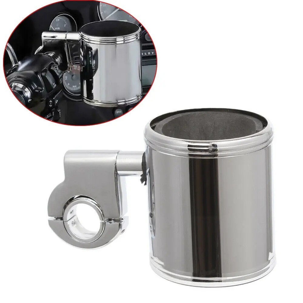 Motorcycle Cup Holder Handlebar Drink Bottle Chrome Harley Honda ATV 7/8 1 1.25