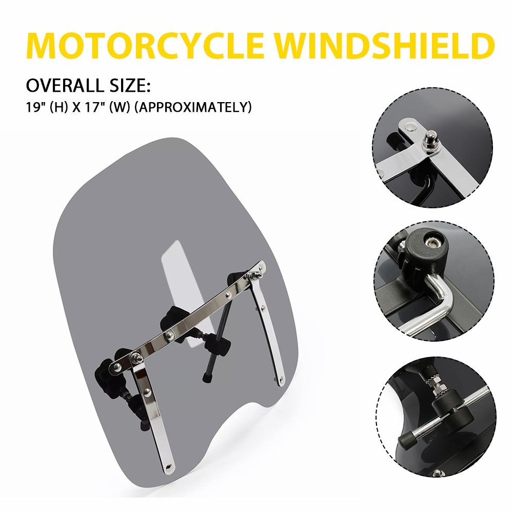 For Yamaha V Star 650 1100 19″x17″ Large Clear Windshield 7/8” 1” Handlebar EA