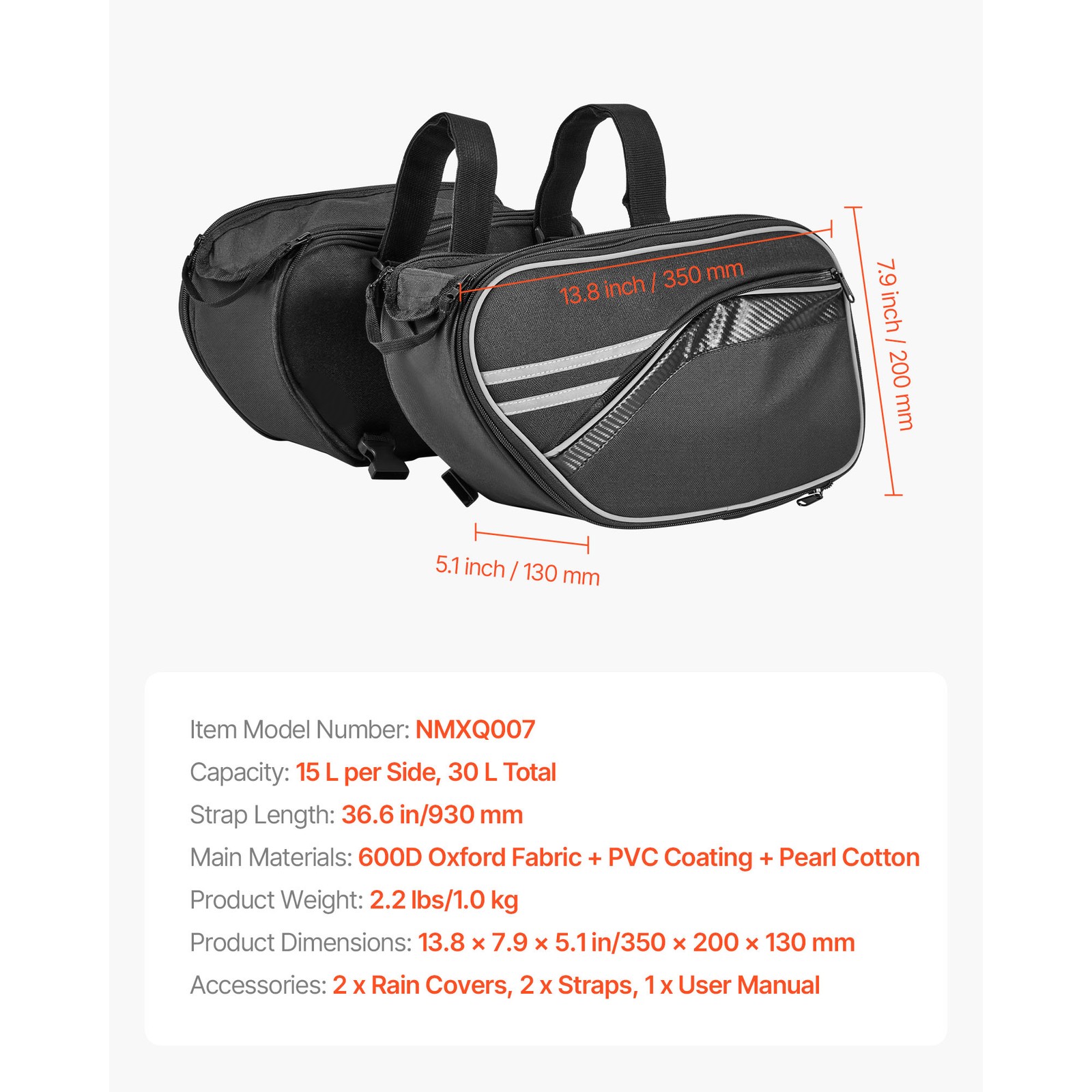 Uimoso Motorcycle Saddlebag Waterproof Side Bag for Travel and Storage, 30 L