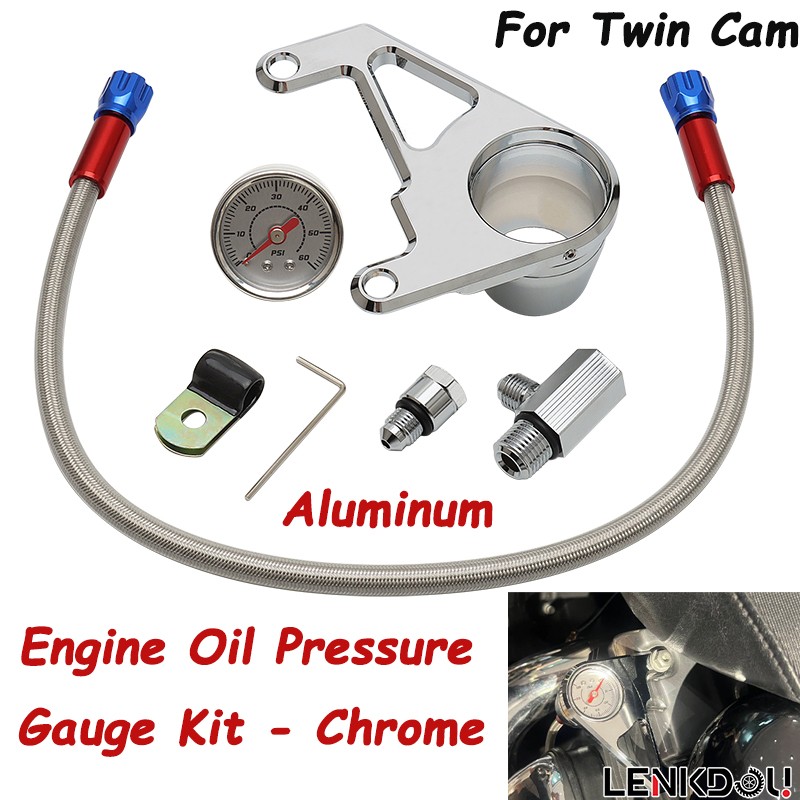 Engine Oil Pressure Gauge Kit For Harley Twin Cam Softail 1999-2017 Chrome
