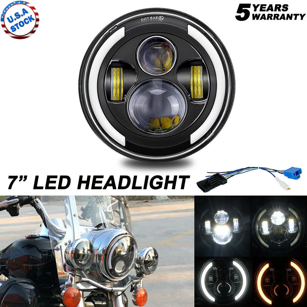 LED Headlight For Harley Motorcycle 7″ inch Round Motorcycle Driving Light DRL