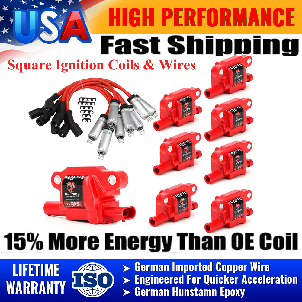 8Pack Square Ignition Bobina &Spark Plug Wire For Chevy Silverado 1500 Tahoe GMC