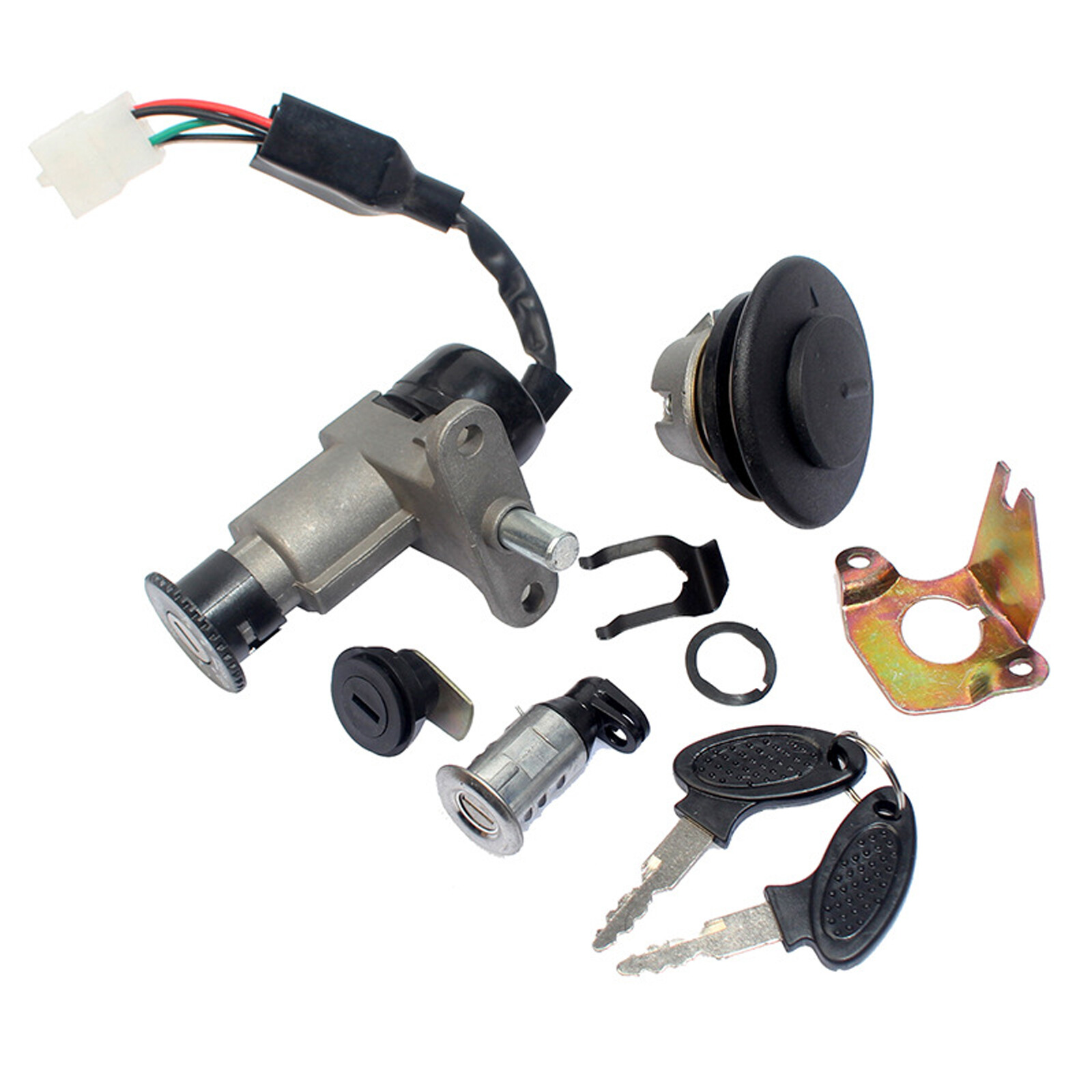 Universal Motorcycle Scooter Fuel Gas Cap Ignition Switch Key Seat Lock Set