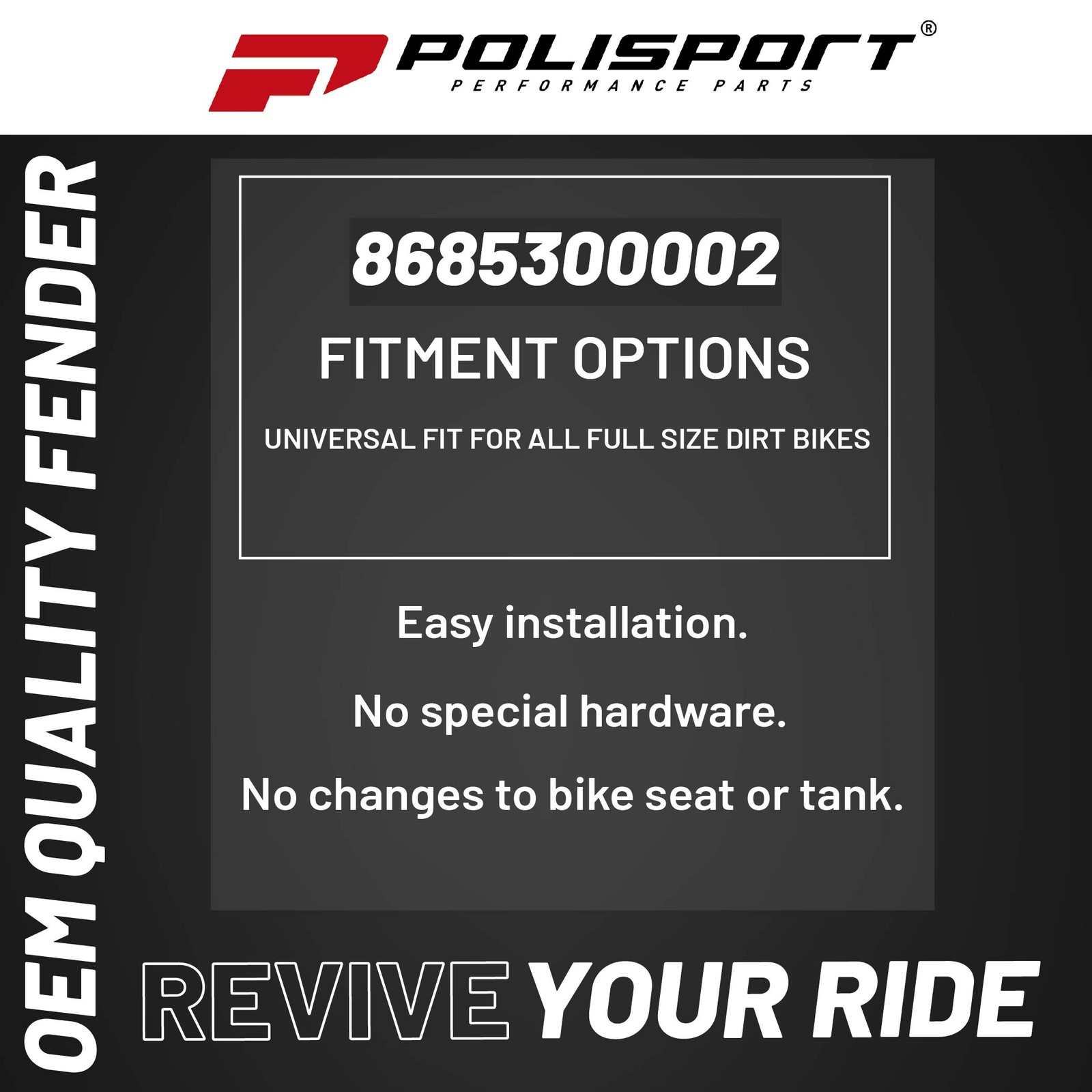 Polisport Supermoto (SM) Motocross (MX) UFX Front Fender – Black